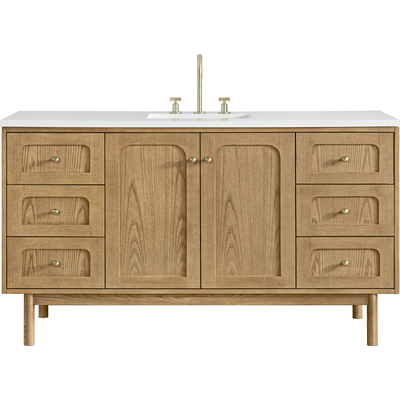 James Martin Laurent 60 inch Single Vanity, Light Natural Oak, w/ 3 CM White Zeus Quartz Top, 840467804939, 545-V60S-LNO-3WZ