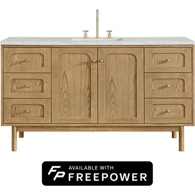 James Martin Laurent 60 inch Single Vanity, Light Natural Oak, w/ 3 CM Eternal Jasmine Pearl Silestone Top w/ FreePower Wireless Charger, 840467807435, 545-V60S-LNO-FEJP