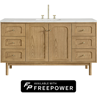 James Martin Laurent 60 inch Single Vanity, Light Natural Oak, w/ 3 CM Ethereal Noctis Silestone Top w/ FreePower Wireless Charger, 840467807442, 545-V60S-LNO-FENC