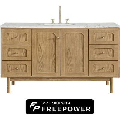 James Martin Laurent 60 inch Single Vanity, Light Natural Oak, w/ 3 CM Victorian Silver Silestone Top w/ FreePower Wireless Charger, 840467807466, 545-V60S-LNO-FVSL