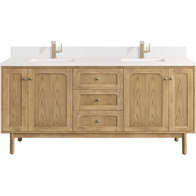 James Martin Laurent 72 inch Double Vanity, Light Natural Oak w/ Single Hole 3 CM White Zeus Top & Backsplash, 840108977152, 545-V72-LNO-1WZ