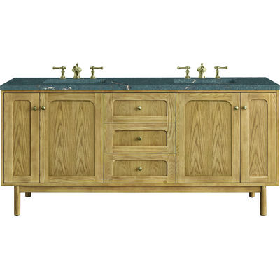 James Martin Laurent 72 inch Double Vanity, Light Natural Oak w/ 3 CM Parisien Bleu Top, 840108968013, 545-V72-LNO-3PBL