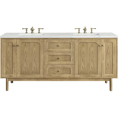 James Martin Laurent 72 inch Double Vanity, Light Natural Oak w/ 3 CM Ethereal Noctis Top w/FreePower Wireless Charger, 840467811395, 545-V72-LNO-FENC