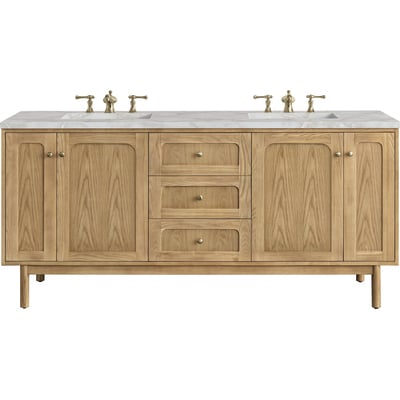 James Martin Laurent 72 inch Double Vanity, Light Natural Oak w/ 3 CM Victorian Silver Top w/FreePower Wireless Charger, 840467811418, 545-V72-LNO-FVSL