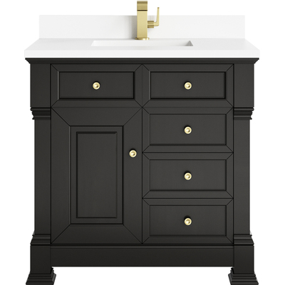 James Martin Brookfield 36 inch Single Vanity, Black Onyx w/ Single Hole 3 CM White Zeus Silestone® Top & Backsplash, 840467802874, 547-V36-BKO-1WZ