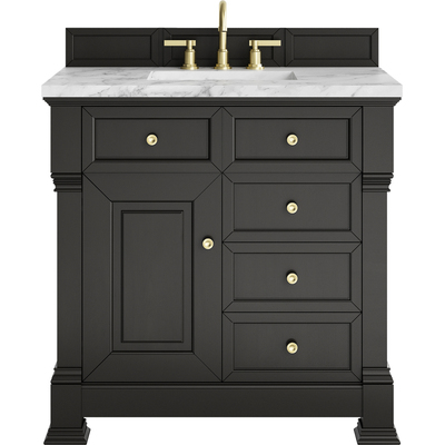 James Martin Brookfield 36 inch Single Vanity, Black Onyx w/3 CM Carrara White Marble Top, 840467802898, 547-V36-BKO-3CAR