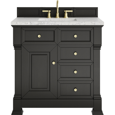 James Martin Brookfield 36 inch Single Vanity, Black Onyx w/ 3 CM Eternal Jasmine Pearl Silestone® Top, 840467802911, 547-V36-BKO-3EJP
