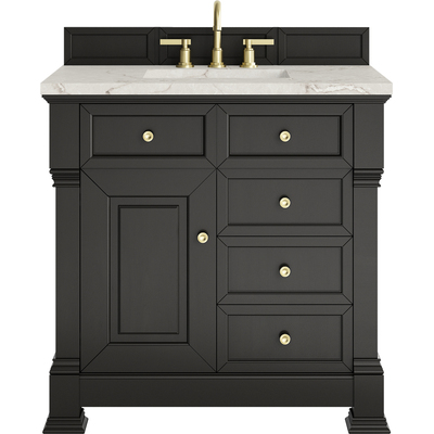 James Martin Brookfield 36 inch Single Vanity, Black Onyx w/ 3 CM Victorian Silver Silestone® Top, 840467802942, 547-V36-BKO-3VSL