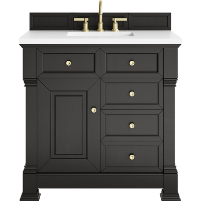 James Martin Brookfield 36 inch Single Vanity, Black Onyx,  w/ 3 CM White Zeus Silestone® Top, 840467802959, 547-V36-BKO-3WZ