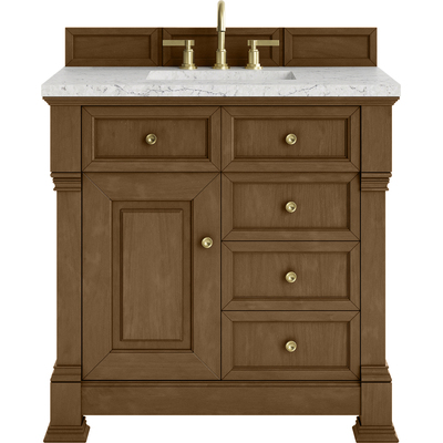 James Martin Brookfield 36 inch Single Vanity, Honey Oak w/ 3 CM Eternal Jasmine Pearl Silestone® Top, 840467803000, 547-V36-HNO-3EJP