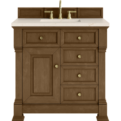 James Martin Brookfield 36 inch Single Vanity, Honey Oak w/ 3 CM Eternal Marfil Silestone® Top, 840108999550, 547-V36-HNO-3EMR
