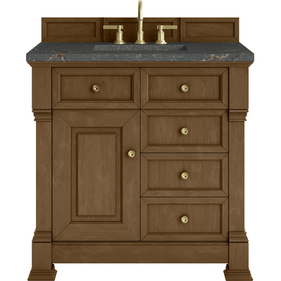 James Martin Brookfield 36 inch Single Vanity, Honey Oak w/ 3 CM Parisien Bleu Silestone® Top, 840108999512, 547-V36-HNO-3PBL