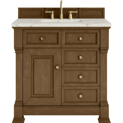 James Martin Brookfield 36 inch Single Vanity, Honey Oak w/ 3 CM Victorian Silver Silestone® Top, 840467803031, 547-V36-HNO-3VSL