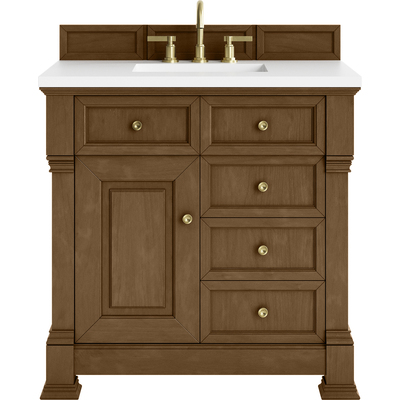 James Martin Brookfield 36 inch Single Vanity, Honey Oak, w/ 3 CM White Zeus Silestone® Top, 840467803048, 547-V36-HNO-3WZ