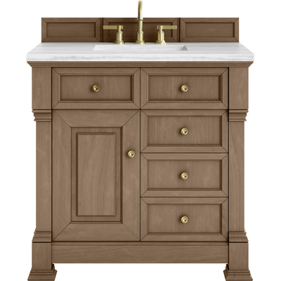 James Martin Brookfield 36 inch Single Vanity, Pecan w/ 3 CM Arctic Fall Solid Surface Top, 840467803062, 547-V36-PCN-3AF