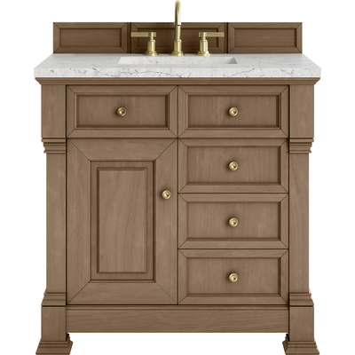 James Martin Brookfield 36 inch Single Vanity, Pecan w/3 CM Eternal Jasmine Pearl Silestone® Top, 840467803093, 547-V36-PCN-3EJP