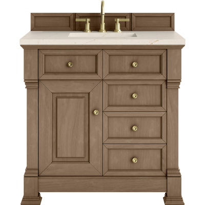 James Martin Brookfield 36 inch Single Vanity, Pecan w/ 3 CM Eternal Marfil Silestone® Top, 840108999567, 547-V36-PCN-3EMR