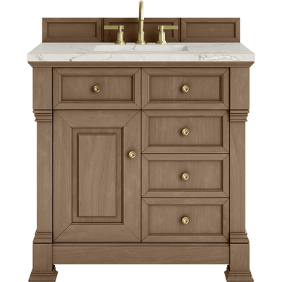 James Martin Brookfield 36 inch Single Vanity, Pecan w/ 3 CM Victorian Silver Silestone®  Top, 840467803123, 547-V36-PCN-3VSL