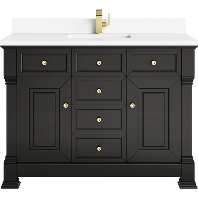 James Martin Brookfield 48 inch Single Vanity, Black Onyx w/ Single Hole 3 CM White Zeus Silestone® Top & Backsplash, 840467803147, 547-V48-BKO-1WZ