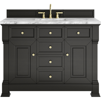 James Martin Brookfield 48 inch Single Vanity, Black Onyx w/3 CM Carrara White Marble Top, 840467803161, 547-V48-BKO-3CAR