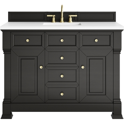 James Martin Brookfield 48 inch Single Vanity, Black Onyx,  w/ 3 CM White Zeus Silestone® Top, 840467803222, 547-V48-BKO-3WZ