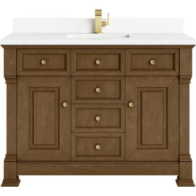 James Martin Brookfield 48 inch Single Vanity, Honey Oak w/ Single Hole 3 CM White Zeus Silestone® Top & Backsplash, 840467803239, 547-V48-HNO-1WZ