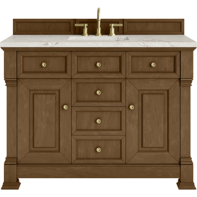James Martin Brookfield 48 inch Single Vanity, Honey Oak w/ 3 CM Victorian Silver Silestone Top w/ FreePower Wireless Charger, 840467807541, 547-V48-HNO-FVSL