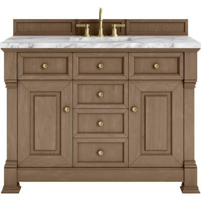 James Martin Brookfield 48 inch Single Vanity, Pecan w/3 CM Carrara White Marble Top, 840467803345, 547-V48-PCN-3CAR