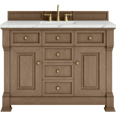 James Martin Brookfield 48 inch Single Vanity, Pecan w/ 3 CM Ethereal Noctis Silestone Top w/ FreePower Wireless Charger, 840467807565, 547-V48-PCN-FENC