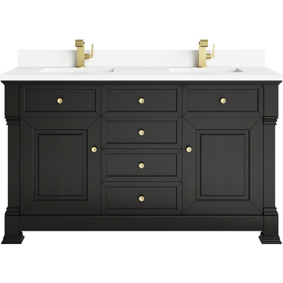 James Martin Brookfield 60 inch Double Vanity, Black Onyx w/ Single Hole 3CM White Zeus Silestone® Top & Backsplash, 840467803437, 547-V60D-BKO-1WZ
