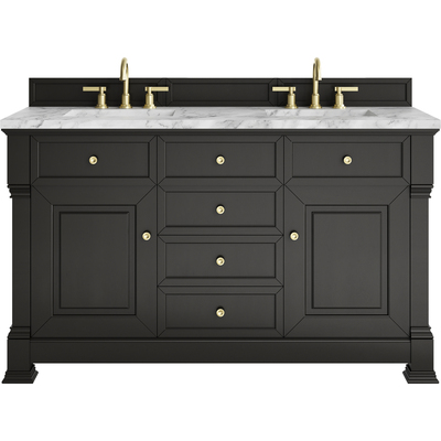 James Martin Brookfield 60 inch Double Vanity, Black Onyx w/3 CM Carrara White Marble Top, 840467803451, 547-V60D-BKO-3CAR