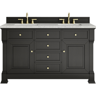 James Martin Brookfield 60 inch Double Vanity, Black Onyx w/3 CM Eternal Jasmine Pearl Silestone® Top, 840467803475, 547-V60D-BKO-3EJP