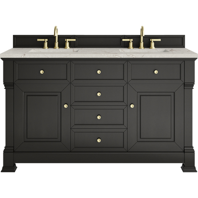 James Martin Brookfield 60 inch Double Vanity, Black Onyx w/ 3 CM Victorian Silver Silestone® Top, 840467803505, 547-V60D-BKO-3VSL