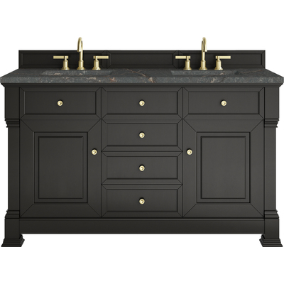 James Martin Brookfield 60 inch Double Vanity, Black Onyx w/ 3 CM Parisien Bleu Silestone® Top w/FreePower Wireless Charger, 840467811449, 547-V60D-BKO-FPBL