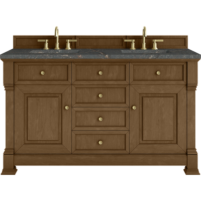 James Martin Brookfield 60 inch Double Vanity, Honey Oak w/ 3 CM Parisien Bleu Silestone® Top, 840467803628, 547-V60D-HNO-3PBL