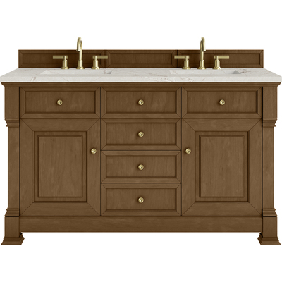James Martin Brookfield 60 inch Double Vanity, Honey Oak w/ 3 CM Victorian Silver Silestone® Top, 840467803611, 547-V60D-HNO-3VSL
