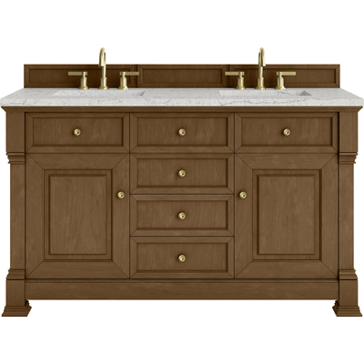 James Martin Brookfield 60 inch Double Vanity, Honey Oak w/ 3 CM Eternal Jasmine Pearl Silestone® Top w/FreePower Wireless Charger, 840467811463, 547-V60D-HNO-FEJP