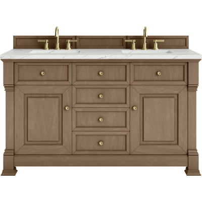 James Martin Brookfield 60 inch Double Vanity, Pecan w/ 3 CM Ethereal Noctis Silestone®  Top, 840467803703, 547-V60D-PCN-3ENC
