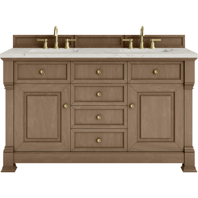 James Martin Brookfield 60 inch Double Vanity, Pecan w/ 3 CM Victorian Silver Silestone® Top, 840467803727, 547-V60D-PCN-3VSL