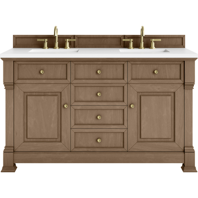 James Martin Brookfield 60 inch Double Vanity, Pecan, w/ 3 CM White Zeus Silestone®  Top, 840467803741, 547-V60D-PCN-3WZ