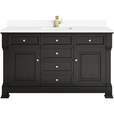 James Martin Brookfield 60 inch Single Vanity, Black Onyx w/ Single Hole 3 CM White Zeus Silestone® Top & Backsplash, 840467803758, 547-V60S-BKO-1WZ