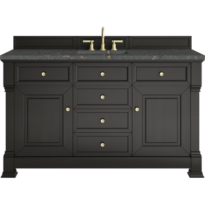 James Martin Brookfield 60 inch Single Vanity, Black Onyx w/ 3 CM Parisien Bleu Silestone® Top, 840467803833, 547-V60S-BKO-3PBL
