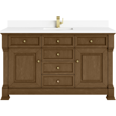 James Martin Brookfield 60 inch Single Vanity, Honey Oak w/ Single Hole 3 CM White Zeus Silestone® Top & Backsplash, 840467803857, 547-V60S-HNO-1WZ