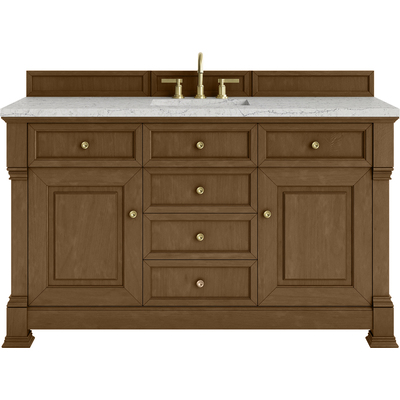 James Martin Brookfield 60 inch Single Vanity, Honey Oak w/3 CM Eternal Jasmine Pearl Silestone® Top, 840467803895, 547-V60S-HNO-3EJP
