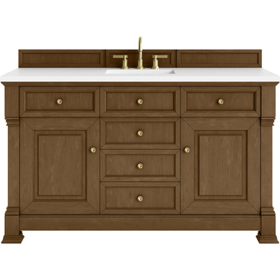 James Martin Brookfield 60 inch Single Vanity, Honey Oak,  w/ 3 CM White Zeus Silestone® Top, 840467803956, 547-V60S-HNO-3WZ