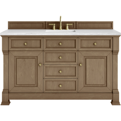 James Martin Brookfield 60 inch Single Vanity, Pecan w/ 3 CM Arctic Fall Solid Surface Top, 840467803970, 547-V60S-PCN-3AF