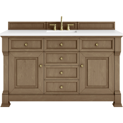 James Martin Brookfield 60 inch Single Vanity, Pecan, w/ 3 CM White Zeus Silestone®  Top, 840467804069, 547-V60S-PCN-3WZ