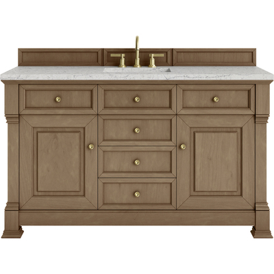 James Martin Brookfield 60 inch Single Vanity, Pecan w/ 3 CM Eternal Jasmine Pearl Silestone Top w/ FreePower Wireless Charger, 840467807671, 547-V60S-PCN-FEJP