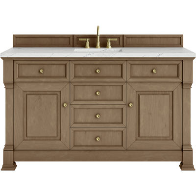 James Martin Brookfield 60 inch Single Vanity, Pecan w/ 3 CM Ethereal Noctis Silestone Top w/ FreePower Wireless Charger, 840467807688, 547-V60S-PCN-FENC