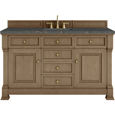 James Martin Brookfield 60 inch Single Vanity, Pecan w/ 3 CM Parisien Bleu Silestone Top w/ FreePower Wireless Charger, 840467807695, 547-V60S-PCN-FPBL